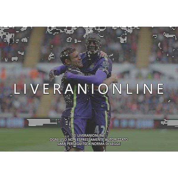 CELE - Manchester City\'s Yaya Toure celebrates scoring the opening goal with James Milner Photographer Ashley Crowden/CameraSport Football - Barclays Premiership - Swansea City v Manchester City - Sunday 17th May 2015 - Liberty Stadium - Swansea © CameraSport - 43 Linden Ave. Countesthorpe. Leicester. England. LE8 5PG - Tel: +44 (0) 116 277 4147 - admin@camerasport.com - www.camerasport.com AG ALDO LIVERANI SAS ONLY ITALY