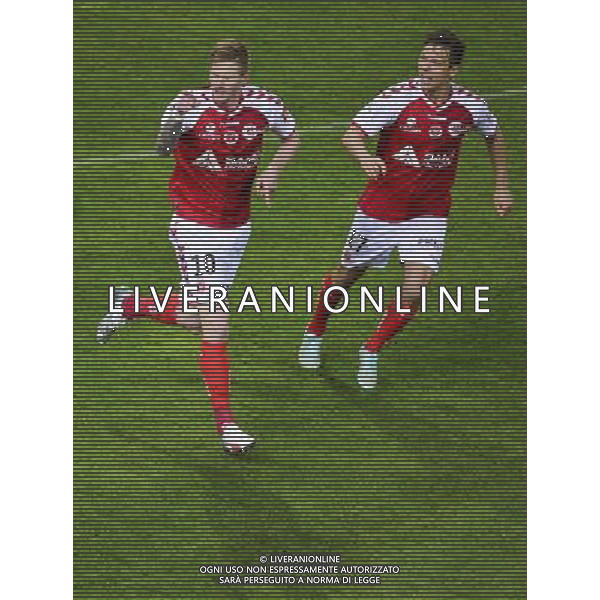 Joie Gaetan CHARBONNIER / Mads ALBAECK - 16.05.2015 - Reims / Rennes - 37eme journee de Ligue 1 Photo : Dave Winter / Icon Sport AG ALDO LIVERANI SAS ONLY ITALY