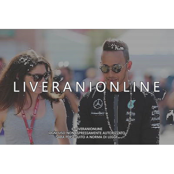 (L to R): Cyndie Allemann (SUI) Racing Driver, with Lewis Hamilton (GBR) Mercedes AMG F1. 20.05.2015. Formula 1 World Championship, Rd 6, Monaco Grand Prix, Monte Carlo, Monaco, Preparation Day. AG ALDO LIVERANI SAS OINLY ITALY
