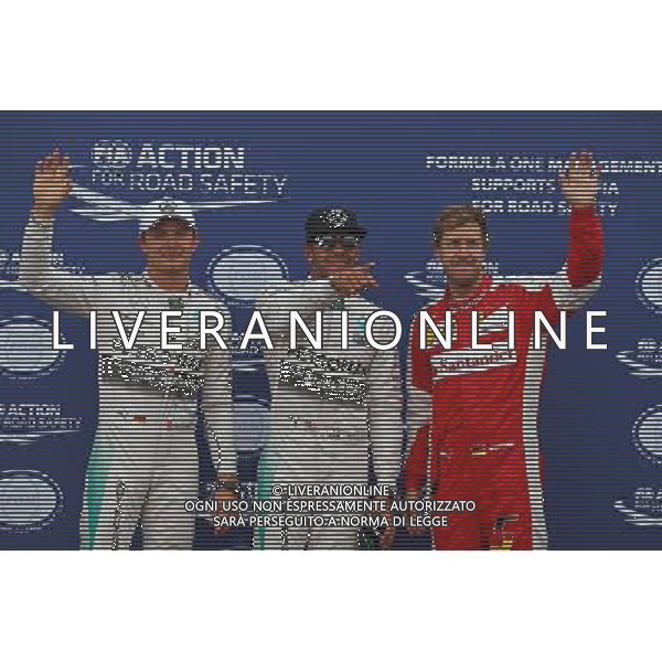 Qualifying top three in parc ferme (L to R): Nico Rosberg (GER) Mercedes AMG F1, second; Lewis Hamilton (GBR) Mercedes AMG F1, pole position; Sebastian Vettel (GER) Ferrari, third. 23.05.2015. Formula 1 World Championship, Rd 6, Monaco Grand Prix, Monte Carlo, Monaco, Qualifying Day AG ALDO LIVERANI SAS ONLY ITALY