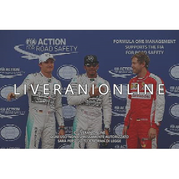 Qualifying top three in parc ferme (L to R): Nico Rosberg (GER) Mercedes AMG F1, second; Lewis Hamilton (GBR) Mercedes AMG F1, pole position; Sebastian Vettel (GER) Ferrari, third. 23.05.2015. Formula 1 World Championship, Rd 6, Monaco Grand Prix, Monte Carlo, Monaco, Qualifying Day AG ALDO LIVERANI SAS ONLY ITALY
