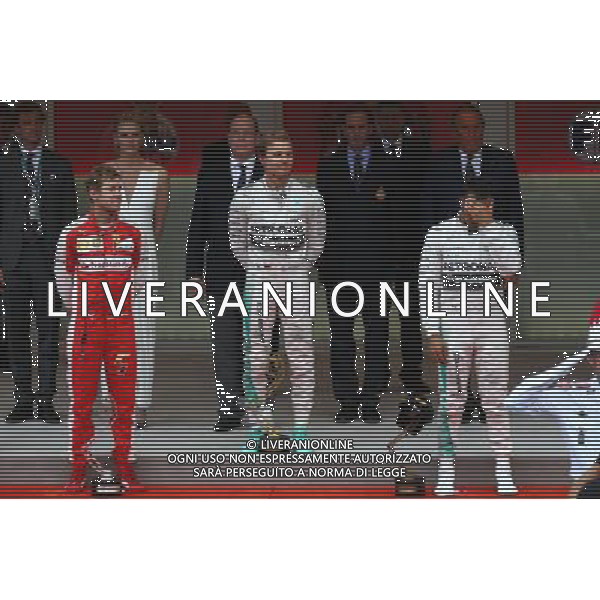 1st place Nico Rosberg (GER) Mercedes AMG F1 W06, 2nd place Sebastian Vettel (GER) Ferrari and 3rd place Lewis Hamilton (GBR) Mercedes AMG F1. 24.05.2015. Formula 1 World Championship, Rd 6, Monaco Grand Prix, Monte Carlo, Monaco, Race Day. AG ALDO LIVERANI SAS ONLY ITALY