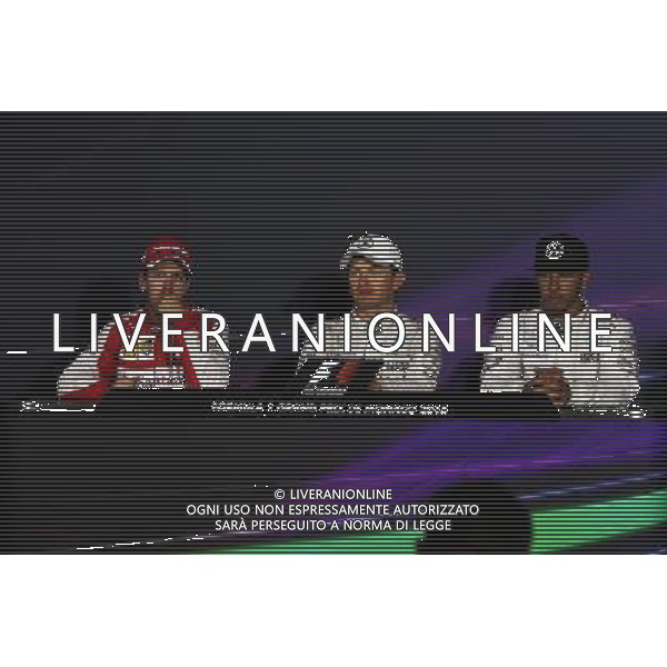The FIA Press Conference (L to R): Sebastian Vettel (GER) Ferrari, second; Nico Rosberg (GER) Mercedes AMG F1, race winner; Lewis Hamilton (GBR) Mercedes AMG F1, third. 24.05.2015. Formula 1 World Championship, Rd 6, Monaco Grand Prix, Monte Carlo, Monaco, Race Day. AG ALDO LIVERANI SAS ONLY ITALY