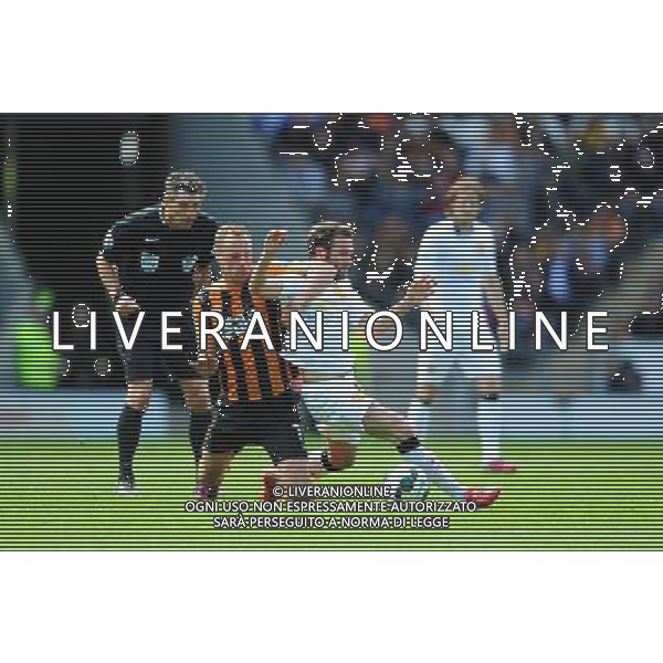 Manchester United\'s Juan Mata is fouled by Hull City\'s David Meyler Photographer Chris Vaughan/CameraSport Football - Barclays Premiership - Hull City v Manchester United - Sunday 24th May 2015 - Kingston Communications Stadium - Hull © CameraSport - 43 Linden Ave. Countesthorpe. Leicester. England. LE8 5PG - Tel: +44 (0) 116 277 4147 - admin@camerasport.com - www.camerasport.com AG ALDO LIVERANI SAS ONLY ITALY