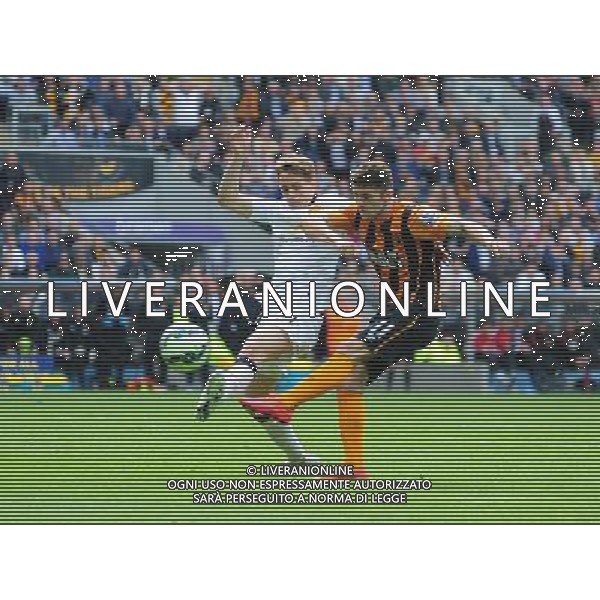 Hull City\'s Robbie Brady gets a shot in on goal under pressure from Manchester United\'s Adnan Januzaj Photographer Chris Vaughan/CameraSport Football - Barclays Premiership - Hull City v Manchester United - Sunday 24th May 2015 - Kingston Communications Stadium - Hull © CameraSport - 43 Linden Ave. Countesthorpe. Leicester. England. LE8 5PG - Tel: +44 (0) 116 277 4147 - admin@camerasport.com - www.camerasport.com AG ALDO LIVERANI SAS ONLY ITALY