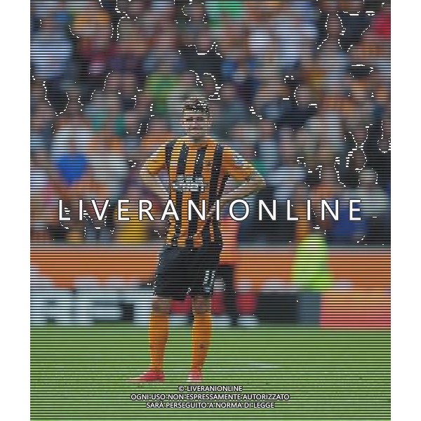 Hull City\'s Robbie Brady at the end of the game as his sides relegation from the Barclays Premiership is confirmed Photographer Chris Vaughan/CameraSport Football - Barclays Premiership - Hull City v Manchester United - Sunday 24th May 2015 - Kingston Communications Stadium - Hull © CameraSport - 43 Linden Ave. Countesthorpe. Leicester. England. LE8 5PG - Tel: +44 (0) 116 277 4147 - admin@camerasport.com - www.camerasport.com AG ALDO LIVERANI SAS ONLY ITALY