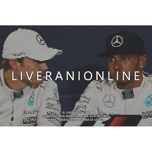 (L to R): Nico Rosberg (GER) Mercedes AMG F1 with team mate Lewis Hamilton (GBR) Mercedes AMG F1 in the FIA Press Conference. 23.05.2015. Formula 1 World Championship, Rd 6, Monaco Grand Prix, Monte Carlo, Monaco, Qualifying Day AG ALDO LIVERANI SAS ONLY ITALY