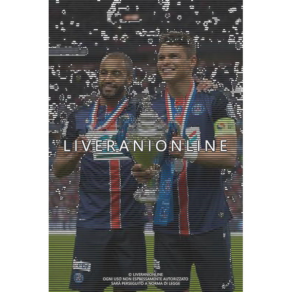 Joie PSG - Lucas Moura / Thiago Silva - 30.05.2015 - Auxerre / Paris Saint Germain - Finale Coupe de France Photo : Andre Ferreira / Icon Sport AG ALDO LIVERANI SAS ONLY ITALY