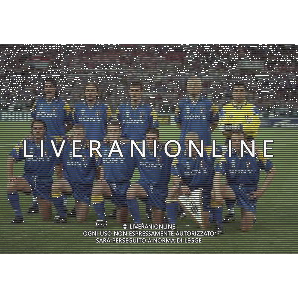 ROMA 22 MAGGIO 1996 FINALE DI CHAMPIONS LEAGUE JUVENTUS -AJAX NELLA FOTO FORMAZIONE JUENTUS-MORENO TORRICELLI-ANTONIO CONTE-CIRO FERRARA-FABRIZIO RAVANELLI-ANGELO PERUZZI. PAULO SOUSA-GIANLUCA PESSOTTO-DIDIER DESCHAMPS-ALESSANDRO DEL PIERO- GIANLUCA VIALLI-PIETRO VIERCHOWOD AG ALDO LIVERANI SAS