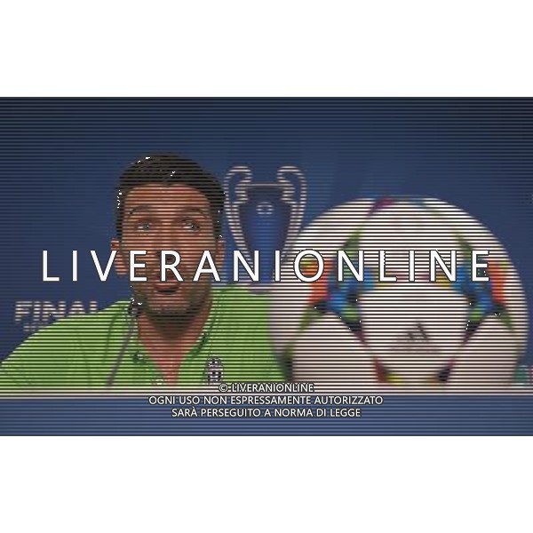 BERLIN, GERMANY - JUNE 05: In this handout image provided by UEFA, Gianluigi Buffon of Juventus attends a Juventus press conference on the eve of the UEFA Champions League Final match against FC Barcelona at Olympiastadion on June 5, 2015 in Berlin, Germany. (Photo by UEFA/UEFA) *** Local Caption *** Gianluigi Buffon/Agenzia Aldo Liverani s.a.s. *** Local Caption *** Gianluigi Buffon/Agenzia Aldo Liverani s.a.s.