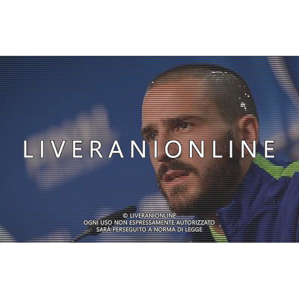 BERLIN, GERMANY - JUNE 05: In this handout image provided by UEFA, Leonardo Bonucci talks during a Juventus press conference on the eve of the UEFA Champions League Final match against FC Barcelona at Olympiastadion on June 5, 2015 in Berlin, Germany. (Photo by UEFA/UEFA) Leonardo Bonucci/Agenzia Aldo Liverani s.a.s. *** Local Caption ***