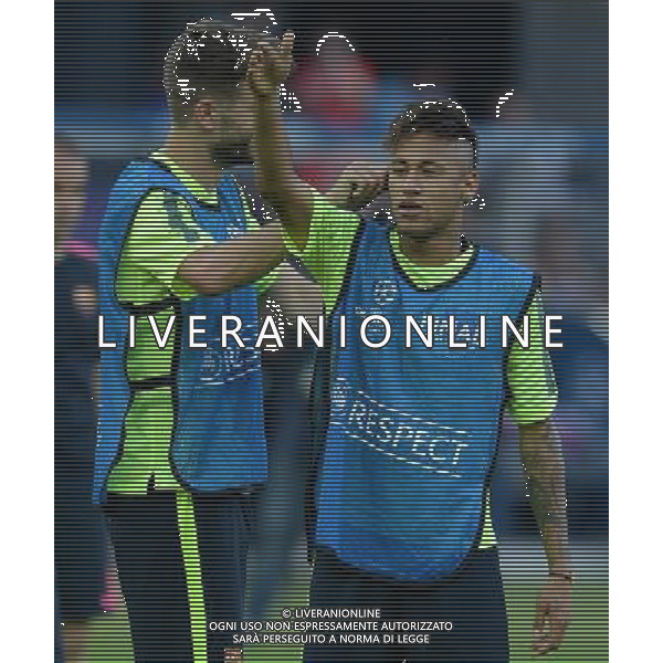 UEFA Champions League 2014/2015 Finale Berlino - 05.06.2015 Allenamento Juventus Barcellona Nella Foto:pique scherza con neymar /Ph.Vitez-Ag. Aldo Liverani