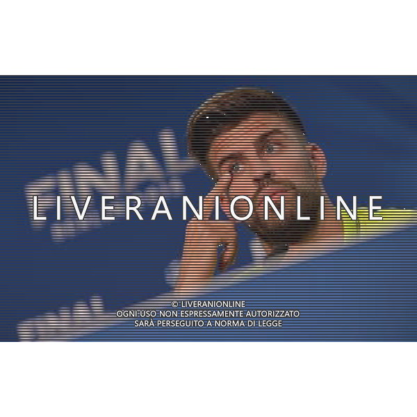 BERLIN, GERMANY - JUNE 05: In this handout image provided by UEFA, Gerard Pique of Barcelona attends a FC Barcelona press conference on the eve of the UEFA Champions League Final match against Juventus at Olympiastadion on June 5, 2015 in Berlin, Germany. (Photo by UEFA/UEFA) Gerard Pique/Agenzia Aldo Liverani s.a.s. *** Local Caption ***