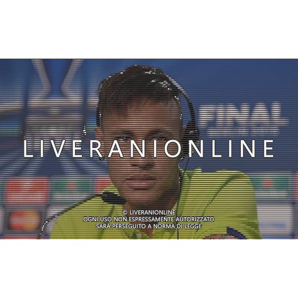 BERLIN, GERMANY - JUNE 05: In this handout image provided by UEFA, Neymar of Barcelona talks during an FC Barcelona press conference on the eve of the UEFA Champions League Final match against Juventus at Olympiastadion on June 5, 2015 in Berlin, Germany. (Photo by UEFA/UEFA) Neymar/Agenzia Aldo Liverani s.a.s.