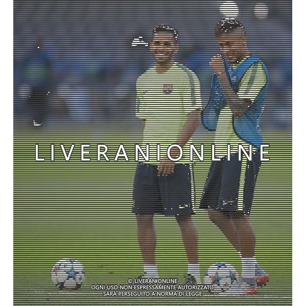 Barcelona\'s Neymar, right, during todays training session for tomorrows Final Photographer Chris Vaughan/CameraSport Football - Training Session - UEFA Champions League Final - Juventus v Barcelona - Friday 5th June 2015 - Olympiastadion - Berlin, Germany © CameraSport - 43 Linden Ave. Countesthorpe. Leicester. England. LE8 5PG - Tel: +44 (0) 116 277 4147 - admin@camerasport.com - www.camerasport.com /AGENZIA ALDO LIVERANI Sas - ITALY ONLY - EDITORIAL USE ONLY