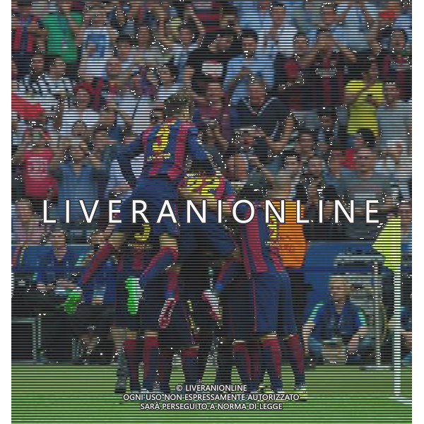 Barcelona\'s Ivan Rakitic celebrates scoring the opening goal with team-mates Photographer Chris Vaughan/CameraSport Football - UEFA Champions League Final - Juventus v Barcelona - Saturday 6th June 2015 - Olympiastadion - Berlin, Germany © CameraSport - 43 Linden Ave. Countesthorpe. Leicester. England. LE8 5PG - Tel: +44 (0) 116 277 4147 - admin@camerasport.com - www.camerasport.com /AGENZIA ALDO LIVERANI Sas - ITALY ONLY - EDITORIAL USE ONLY - Juventus - Barcellona UEFA Champions League 2014/2015 Finale Berlino - 06.06.2015