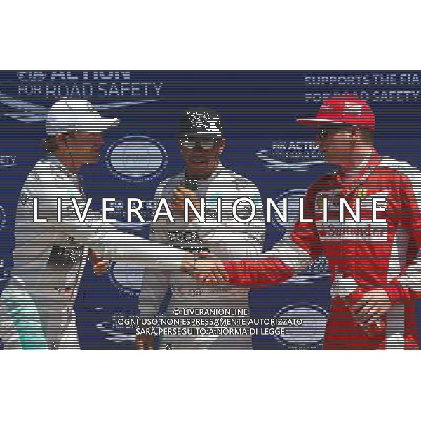 Qualifying top three in parc ferme (L to R): Nico Rosberg (GER) Mercedes AMG F1, second; Lewis Hamilton (GBR) Mercedes AMG F1, pole position; Kimi Raikkonen (FIN) Ferrari, third. 06.06.2015. Formula 1 World Championship, Rd 7, Canadian Grand Prix, Montreal, Canada, Qualifying Day. /AGENZIA ALDO LIVERANI Sas - ITALY ONLY - EDITORIAL USE ONLY - Prove ufficiali