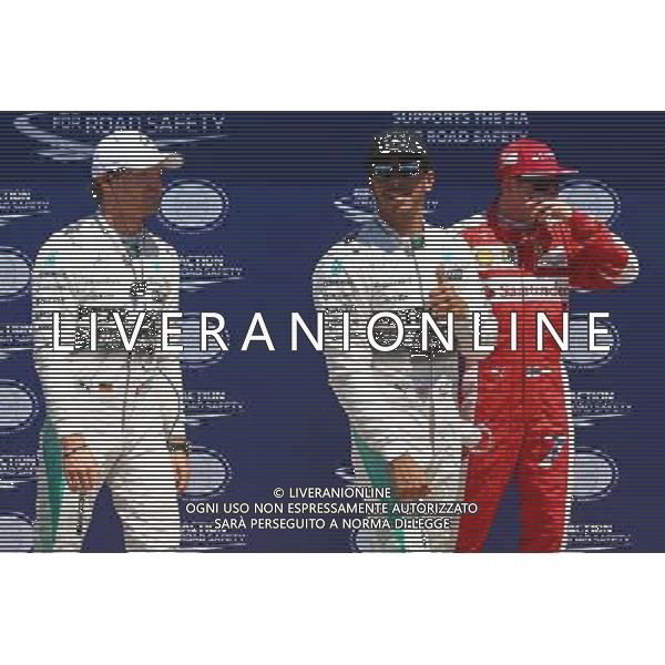 Qualifying top three in parc ferme (L to R): Nico Rosberg (GER) Mercedes AMG F1, second; Lewis Hamilton (GBR) Mercedes AMG F1, pole position; Kimi Raikkonen (FIN) Ferrari, third. 06.06.2015. Formula 1 World Championship, Rd 7, Canadian Grand Prix, Montreal, Canada, Qualifying Day. /AGENZIA ALDO LIVERANI Sas - ITALY ONLY - EDITORIAL USE ONLY - Prove ufficiali