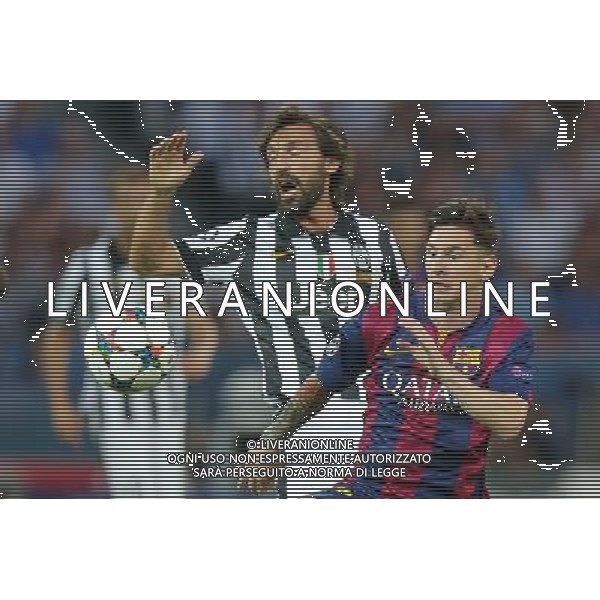 06.06.2015 BERLIN , NIEMCY STADION OLIMPIJSKI PILKA NOZNA ( FOOTBALL ) FINAL LIGI MISTRZOW UEFA 2015 ( UEFA CHAMIONS LEAGUE FINAL ) MECZ JUVENTUS TURYN FC - FC BARCELONA NZ ANDREA PIRLO, LIONEL MESSI FOTO LUKASZ GROCHALA/CYFRASPORT / NEWSPIX.PL --- Newspix.pl /AGENZIA ALDO LIVERANI Sas - ITALY ONLY - EDITORIAL USE ONLY - Juventus - Barcellona UEFA Champions League 2014/2015 Finale Berlino - 06.06.2015 *** Local Caption *** www.newspix.pl mail us: info@newspix.pl call us: 0048 022 23 22 222 --- Polish Picture Agency by Ringier Axel Springer Poland