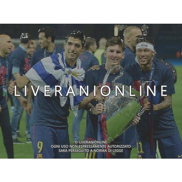 UEFA Champions League 2014/2015 Finale Berlino - 06.06.2015 Juventus-Barcellona Nella Foto:messi neymar e suarez con la coppa /Ph.Vitez-Ag. Aldo Liverani