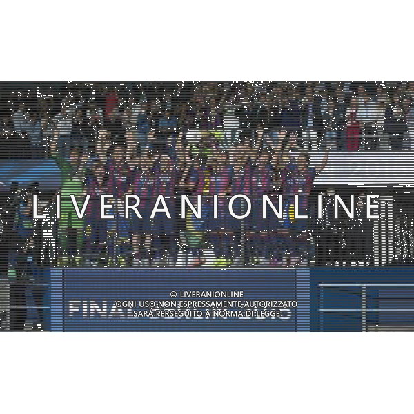 Barcelona players lift the 2015 Champions League trophy Photographer Chris Vaughan/CameraSport Football - UEFA Champions League Final - Juventus v Barcelona - Saturday 6th June 2015 - Olympiastadion - Berlin, Germany Â© CameraSport - 43 Linden Ave. Countesthorpe. Leicester. England. LE8 5PG - Tel: +44 (0) 116 277 4147 - admin@camerasport.com - www.camerasport.com AG ALDO LIVERANI SAS ONLY ITALY