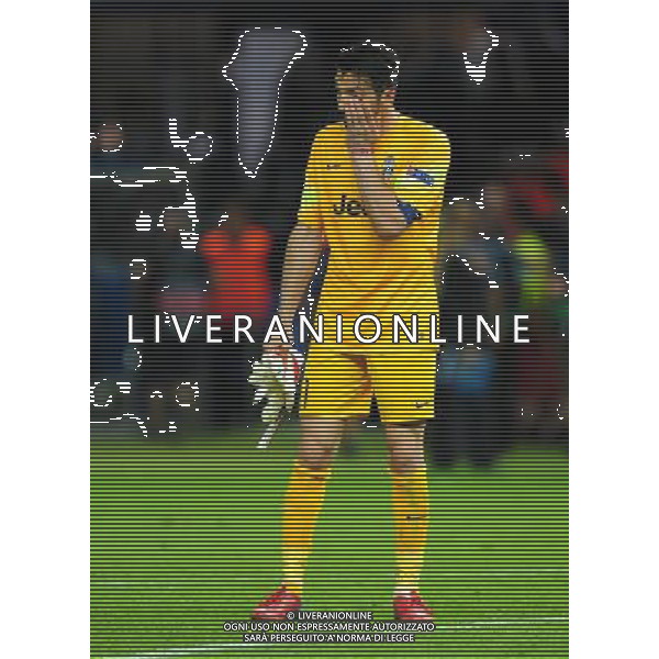 Juventus\' Gianluigi Buffon looks dejected at the final whistle Photographer Chris Vaughan/CameraSport Football - UEFA Champions League Final - Juventus v Barcelona - Saturday 6th June 2015 - Olympiastadion - Berlin, Germany Â© CameraSport - 43 Linden Ave. Countesthorpe. Leicester. England. LE8 5PG - Tel: +44 (0) 116 277 4147 - admin@camerasport.com - www.camerasport.com AG ALDO LIVERANI SAS ONLY ITALY