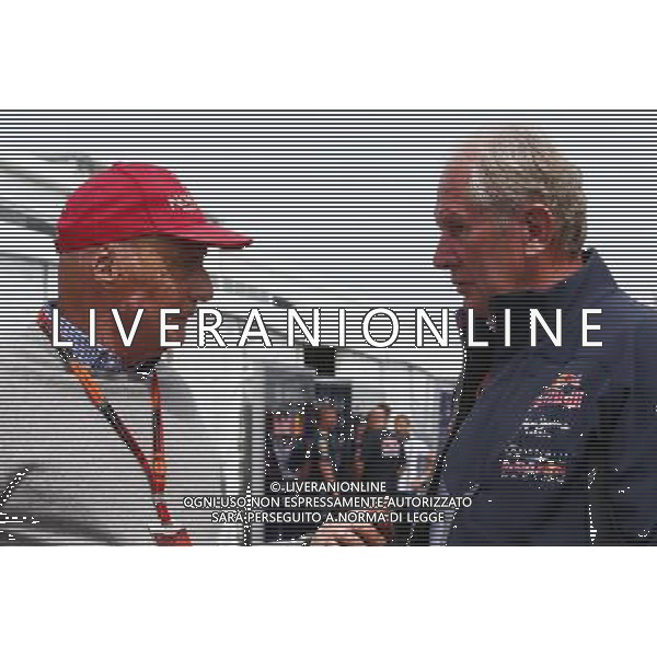 (L to R): Niki Lauda (AUT) Mercedes Non-Executive Chairman with Dr Helmut Marko (AUT) Red Bull Motorsport Consultant. 07.06.2015. Formula 1 World Championship, Rd 7, Canadian Grand Prix, Montreal, Canada, Race Day. /AGENZIA ALDO LIVERANI Sas - ITALY ONLY - EDITORIAL USE ONLY