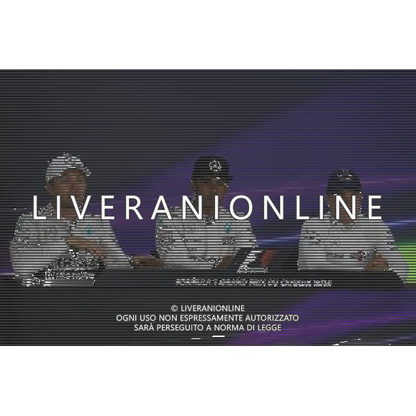 The post race FIA Press Conference (L to R): Nico Rosberg (GER) Mercedes AMG F1, second; Lewis Hamilton (GBR) Mercedes AMG F1, race winner; Valtteri Bottas (FIN) Williams, third, 07.06.2015. Formula 1 World Championship, Rd 7, Canadian Grand Prix, Montreal, Canada, Race Day. AG ALDO LIVERANI SAS ONLY ITALY