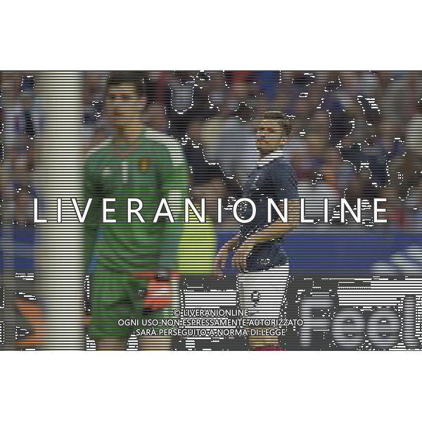 Olivier Giroud / Thibaut Courtois - 07.06.2015 - France / Belgique - Match amical Photo : Andre Ferreira / Icon Sport AG ALDO LIVERANI SAS ONLY ITALY