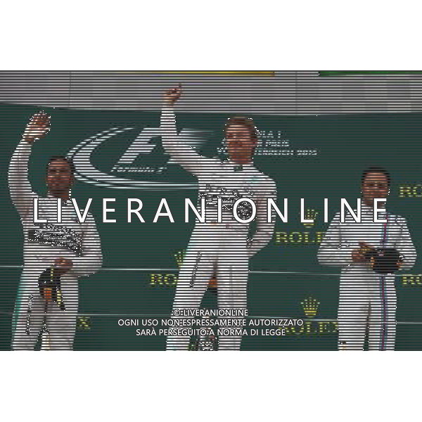 The podium (L to R): Lewis Hamilton (GBR) Mercedes AMG F1, second; Nico Rosberg (GER) Mercedes AMG F1, race winner; Felipe Massa (BRA) Williams, third.. 21.06.2015. Formula 1 World Championship, Rd 8, Austrian Grand Prix, Spielberg, Austria, Race Day. /AGENZIA ALDO LIVERANI Sas - ITALY ONLY - EDITORIAL USE ONLY - GARA