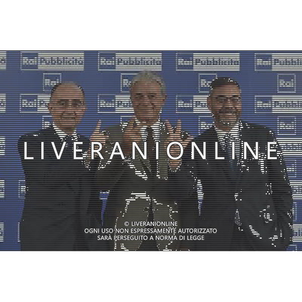 Roma - 25/06/2015 - Villa Piccolomini - Presentazione palinsesti Rai 2015-2016 - nella foto: Giancarlo Leone direttore Rai 1 Angelo Teodoli direttore Rai 2 e Andrea Vianello direttore Rai 3 / Ph. Fabrizio Corradetti - Ag. Aldo Liverani sas