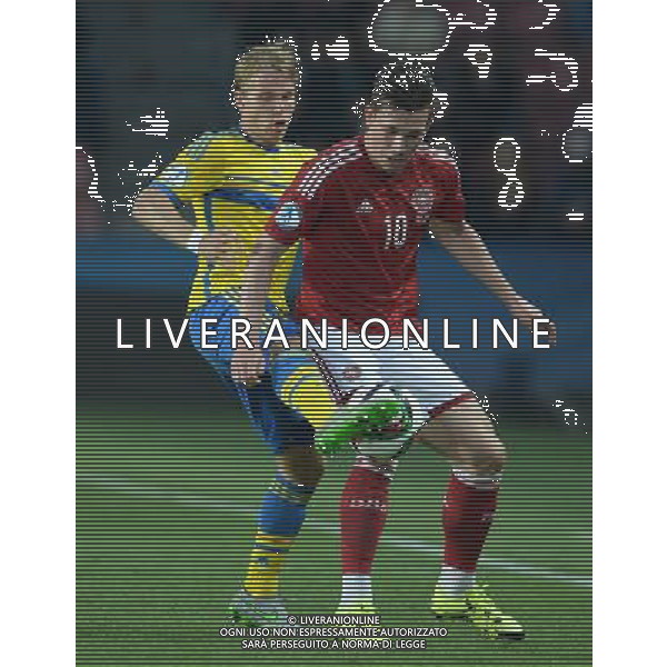 UEFA Under 21 Championship 2015 Semifinale Praga (Repubblica Ceca) - 27.06.2015 Danimarca-Svezia Nella Foto:Pierre Hojbjerg-Oscar Lewicki /Ph.Vitez-Ag. Aldo Liverani