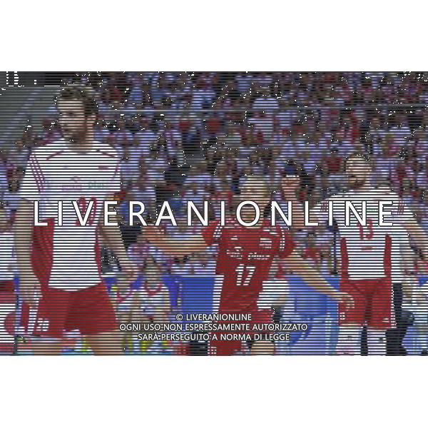 03.07.2015 KRAKOW , TAURON ARENA UL. LEMA 7 ( POLAND ) SIATKOWKA MEZCZYZN ( MEN\'S VOLLEYBALL ) LIGA SWIATOWA 2015 - GRUPA B ( FIVB WORLD LEAGUE - GROUP B ) MECZ POLSKA - STANY ZJEDNOCZONE ( GAME POLAND - USA ) NZ MATEUSZ MIKA , PAWEL ZATORSKI , MICHAL KUBIAK , RADOSC PUNKT EMOCJE FOTO MICHAL STANCZYK / CYFRASPORT / NEWSPIX.PL --- Newspix.pl AG ALDO LIVERANI SAS ONLY ITALY *** Local Caption *** www.newspix.pl mail us: info@newspix.pl call us: 0048 022 23 22 222 --- Polish Picture Agency by Ringier Axel Springer Poland
