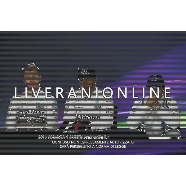 The post qualifying FIA Press Conference (L to R): Nico Rosberg (GER) Mercedes AMG F1, second; Lewis Hamilton (GBR) Mercedes AMG F1, pole position; Felipe Massa (BRA) Williams, third. 04.07.2015. Formula 1 World Championship, Rd 9, British Grand Prix, Silverstone, England, Qualifying Day. AG ALDO LIVERANI SAS ONLY ITALY