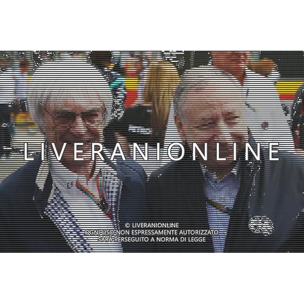 (L to R): Bernie Ecclestone (GBR) with Jean Todt (FRA) FIA President on the grid. 05.07.2015. Formula 1 World Championship, Rd 9, British Grand Prix, Silverstone, England, Race Day. AG ALDO LIVERANI SAS ONLY ITALY