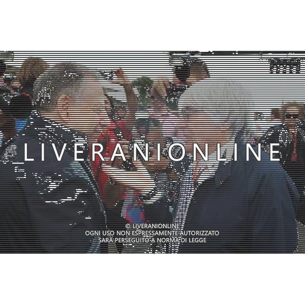 (L to R): Jean Todt (FRA) FIA President with Bernie Ecclestone (GBR) on the grid. 05.07.2015. Formula 1 World Championship, Rd 9, British Grand Prix, Silverstone, England, Race Day. AG ALDO LIVERANI SAS ONLY ITALY