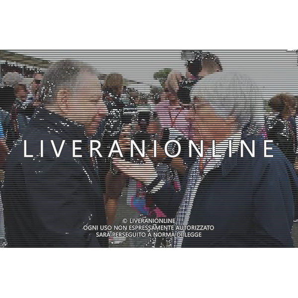 (L to R): Jean Todt (FRA) FIA President with Bernie Ecclestone (GBR) on the grid. 05.07.2015. Formula 1 World Championship, Rd 9, British Grand Prix, Silverstone, England, Race Day. AG ALDO LIVERANI SAS ONLY ITALY