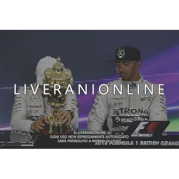 (L to R): Nico Rosberg (GER) Mercedes AMG F1 and Lewis Hamilton (GBR) Mercedes AMG F1 in the FIA Press Conference. 05.07.2015. Formula 1 World Championship, Rd 9, British Grand Prix, Silverstone, England, Race Day. AG ALDO LIVERANI SAS ONLY ITALY