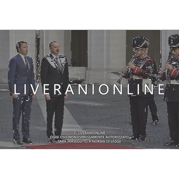 Roma - 09/07/2015 - Palazzo Chigi - Il Presidente del Consiglio Matteo Renzi incontra il Presidente della Repubblica dell\'Azerbaijan Ilham Aliyev - nella foto: Matteo Renzi e Ilham Aliyev durante gli inni nazionali / Ph. Fabrizio Corradetti - Ag. Aldo Liverani Sas
