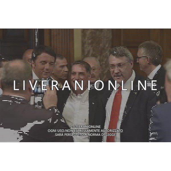 Roma - 24/07/2015 - Palazzo Chigi - Sala dei Galeoni - Firma dellâ€™accordo tra Whirlpool sindacati e governo sul piano industriale del gruppo in Italia - nella foto: Matteo Renzi si fa fotografare con Rocco Palombella e Maurizio Landini / Ph. Fabrizio Corradetti - Ag. Aldo Liverani Sas