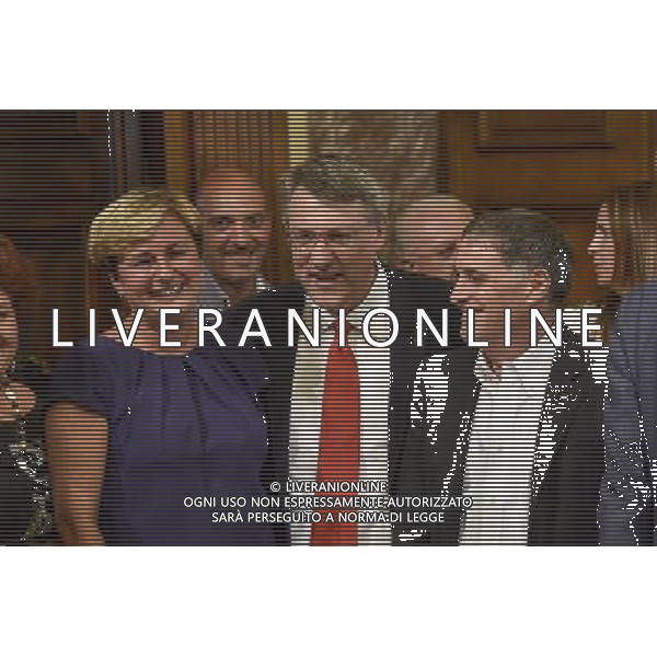 Roma - 24/07/2015 - Palazzo Chigi - Sala dei Galeoni - Firma dellâ€™accordo tra Whirlpool sindacati e governo sul piano industriale del gruppo in Italia - nella foto: Federica Guidi con Maurizio Landini e Rocco Palombella / Ph. Fabrizio Corradetti - Ag. Aldo Liverani Sas