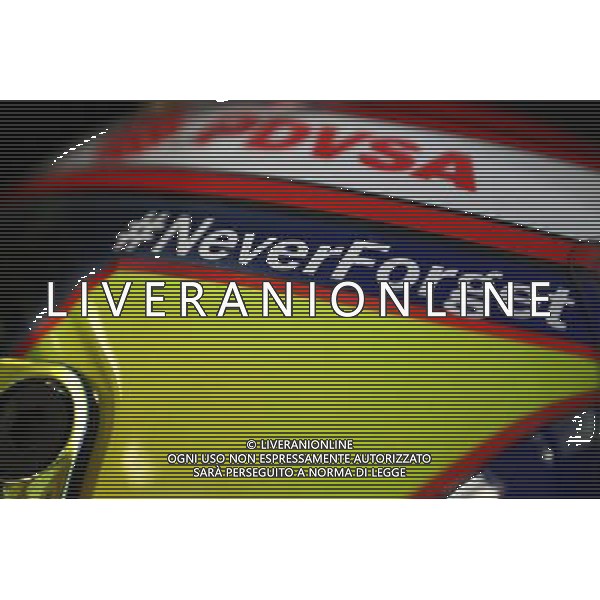 The helmet of Pastor Maldonado (VEN) Lotus F1 Team with a tribute to Jules Bianchi. 24.07.2015. Formula 1 World Championship, Rd 10, Hungarian Grand Prix, Budapest, Hungary, Practice Day. ONLY ITALY-AG ALDOL IVERANI SAS