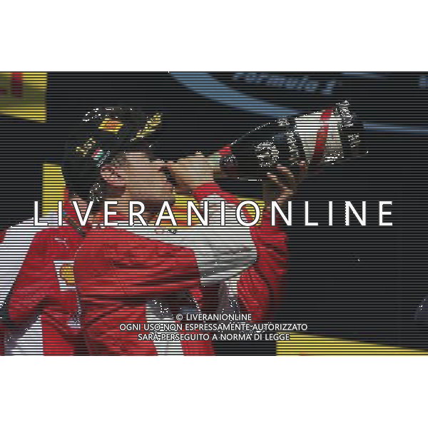 Race winner Sebastian Vettel (GER) Ferrari celebrates on the podium. 26.07.2015. Formula 1 World Championship, Rd 10, Hungarian Grand Prix, Budapest, Hungary, Race Day. AG ALDO LIVERANI SAS ONLY ITALY