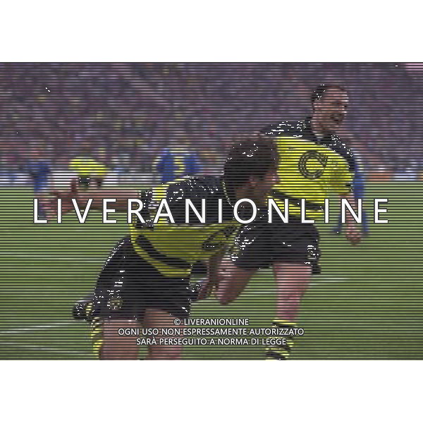 MONACO 28-05-1997 FINALE DI CHAMPIONS LEAGUE BORUSSIA DORTMUND-JUVENTUS NELLA FOTO ESULTANZA RIDLE KARL HEINZE AG ALDO LIVERANI SAS