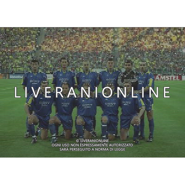 MONACO 28-05-1997 FINALE DI CHAMPIONS LEAGUE BORUSSIA DORTMUND-JUVENTUS NELLA FOTO FORMAZIONE JUVENTUS: CIRO FERRARA-MARK IULIANO-SERGIO PORRINI-CHRISTIAN VIERI-ANGELO PERUZZI-PAOLO MONTERO. SED ZINEDINE ZIDANE-ANGELO DI LIVIO-DIDIER DESCHAMPS-VLADIMIR JUGOVIC-ALEN BOKSIC AG ALDO LIVERANI SAS