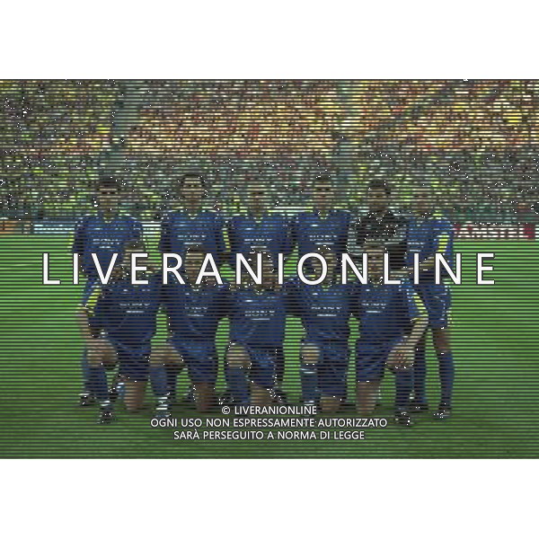 MONACO 28-05-1997 FINALE DI CHAMPIONS LEAGUE BORUSSIA DORTMUND-JUVENTUS NELLA FOTO FORMAZIONE JUVENTUS: CIRO FERRARA-MARK IULIANO-SERGIO PORRINI-CHRISTIAN VIERI-ANGELO PERUZZI-PAOLO MONTERO. SED ZINEDINE ZIDANE-ANGELO DI LIVIO-DIDIER DESCHAMPS-VLADIMIR JUGOVIC-ALEN BOKSIC AG ALDO LIVERANI SAS