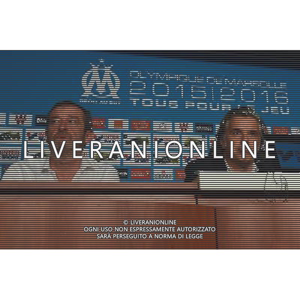Vincent Labrune / Philippe Perez - 13.08.2015 - Conference de presse a Marseille Photo : Alexandre Dimou / Icon Sport AG ALDO LIVERANI SAS ONLY ITALY