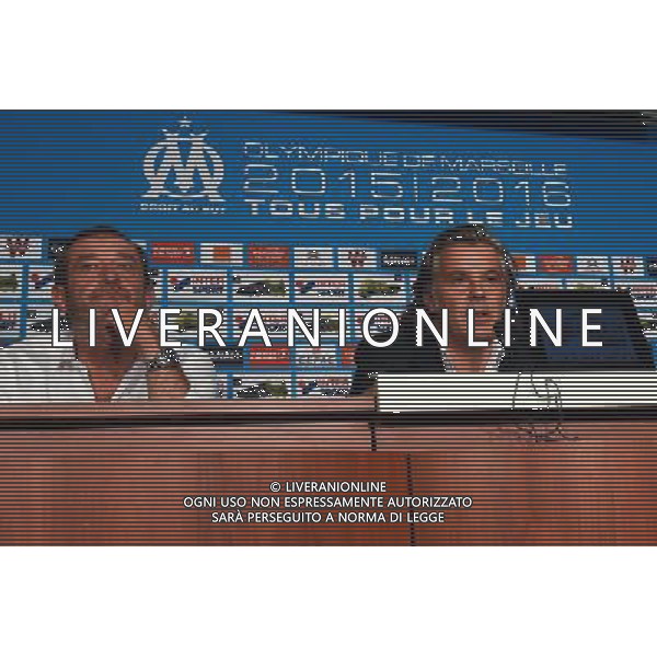 Vincent Labrune / Philippe Perez - 13.08.2015 - Conference de presse a Marseille Photo : Alexandre Dimou / Icon Sport AG ALDO LIVERANI SAS ONLY ITALY