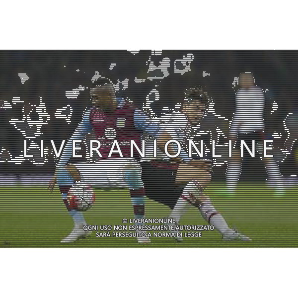 Aston Villa\'s Jordan Ayew battles for possession with Manchester United\'s Matteo Darmian Photographer Craig Mercer/CameraSport Football - Barclays Premiership - Aston Villa v Manchester United - Friday 14th August 2015 - Villa Park - Birmingham © CameraSport - 43 Linden Ave. Countesthorpe. Leicester. England. LE8 5PG - Tel: +44 (0) 116 277 4147 - admin@camerasport.com - www.camerasport.com AG ALDO LIVERANI SAS ONLY ITALY