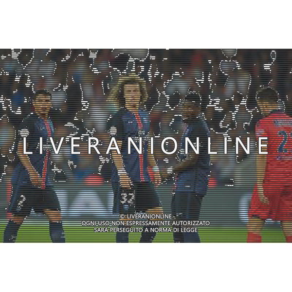 Thiago SILVA / David LUIZ / Serge AURIER - 16.08.2015 - PSG / Gazelec Ajaccio - 2eme journee de Ligue 1 Photo : Andre Ferreira / Icon Sport /AGENZIA ALDO LIVERANI SAS - ITALY ONLY - EDITORIAL USE ONLY -